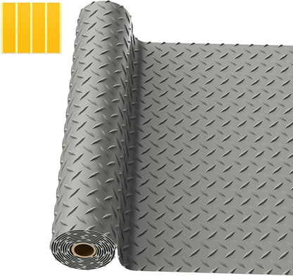 4x6 FT Garage Floor Mat,2.8mm Thickened PVC Flooring Roll for Under Car,24 SQFT Diamond Plate Gray Garage Mats for Truck,Trailer,SUVs,Van,Golf Cart,Motorcycle（Included Tapes）