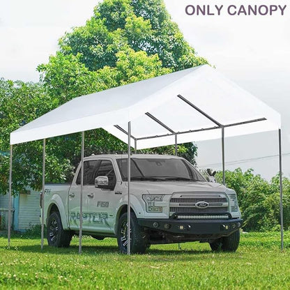 12'x20' Upgraded Carport Replacement Top Canopy Cover for Car Garage Shelter Tent Party Tent with Ball Bungees White (Only Top Cover, Frame is not Included)