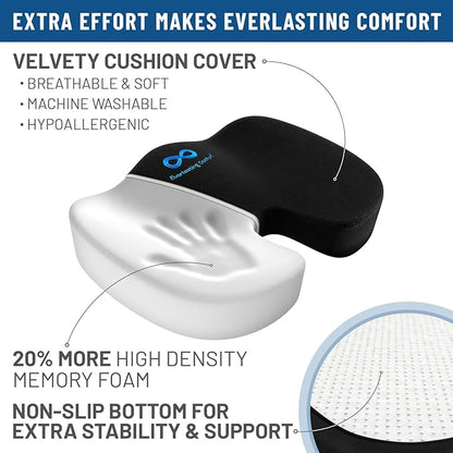 Everlasting Comfort Doctor Recommended Memory Foam Seat Cushion for Office Chairs & Car Seat - Ergonomic Office Desk Accessories for Tailbone Pain Relief, Sciatica & Back Support