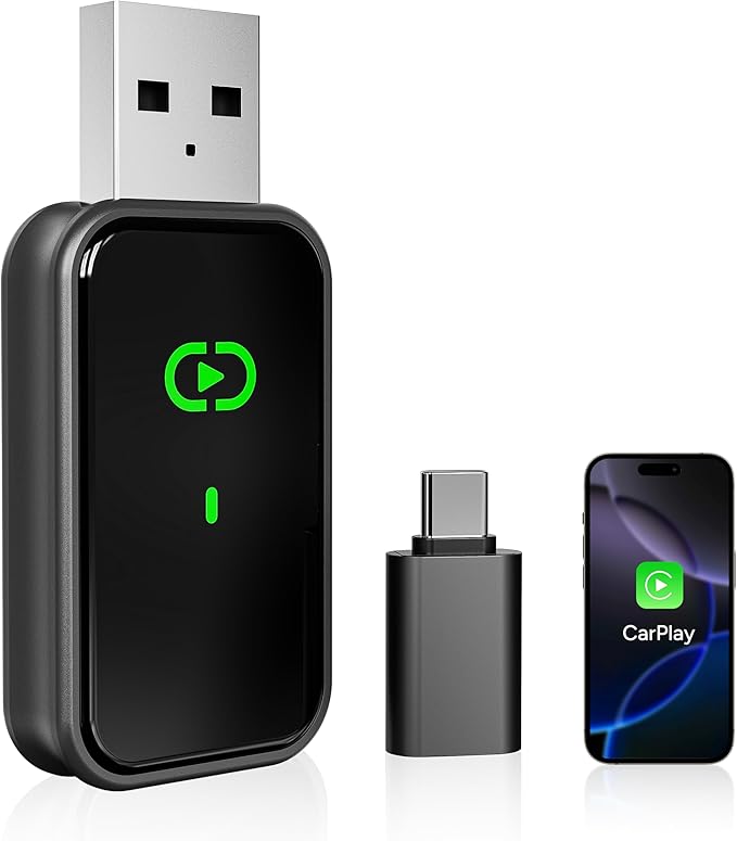 Wireless CarPlay Adapter 2025 Mini Size Multi-User Dongle Seamless Car Bluetooth Carplay Adapter for iPhone and Vehicle USB & Type-C Plug and Play Car Play Wire to Wireless No Delay Auto Connect