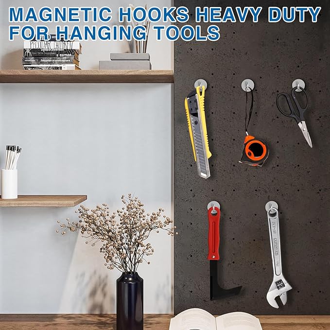 LOVIMAG Magnetic Hooks for Cruise Cabins, 110lbs Magnetic Hooks for Classroom, Strong Magnets with Hooks for Hanging, Neodymium Magnet Hooks for Fridge, Ceiling, Locker, Camper, Travel-25 Pcs