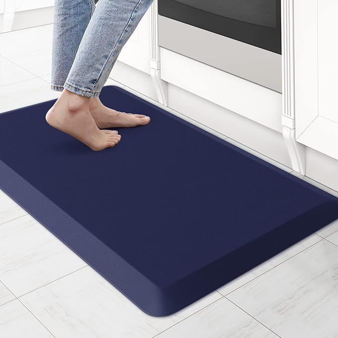 KitchenClouds Kitchen Mat Cushioned Anti Fatigue Kitchen Rug 0.8inch Waterproof Non Slip Kitchen Rugs and Mats Standing Desk Mat Comfort Floor Mats for Kitchen Sink Office (17.3"x28", Blue)