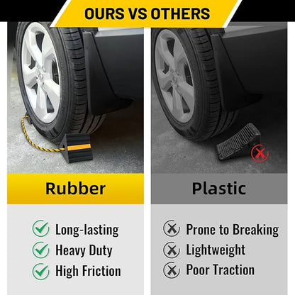 ROBLOCK Rubber Wheel Chocks for RV Trailer Camper Truck Car Aircraft Boat, Versatile Rubber Chocks Block Stopper for Tire with Reflective Strips, Utility RV Accessories, 2pair/4pack