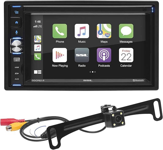 Sound Storm Laboratories DDCP62-R Apple CarPlay Car Multimedia Player - Double-Din, 6.2 Inch Capacitive Touchscreen, Bluetooth, USB, SD, Aux AV in, No CD DVD, AM/FM, Backup Camera Included