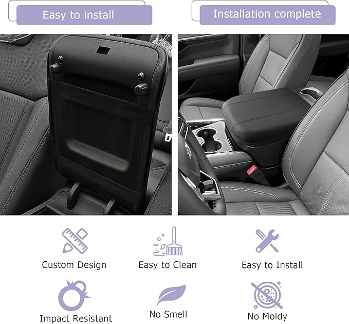 LUWU 2025 Suburban Tahoe Center Console Cover Compatible with 2025 Chevrolet Suburban Tahoe Accessories 2025 Chevy Suburban Tahoe Armrest Cover Armrest Console Cover (Thin Black)