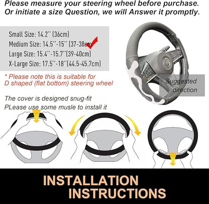 PINCTROT D Shaped Comfy Grip Steering Wheel Cover, Anti-Slip Design, Flat Bottom 14.5-15 Inch(Silicone White)