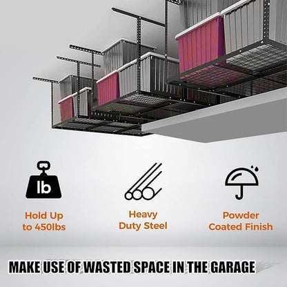 Kojem 3x6 Overhead Garage Storage Rack Adjustable Ceiling Garage Organization Shelf Ceiling Mounted Overhead Storage Racks Steel - Black