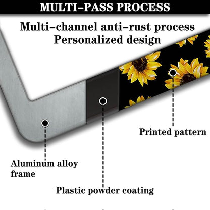 License Plate Frames Black Yellow Fun License Plate Frame Cover Aloha Hawaii Hibiscus Floral Flowers Colorful Universal Aluminum Car Accessory 2 Pack with Screw Covers Set