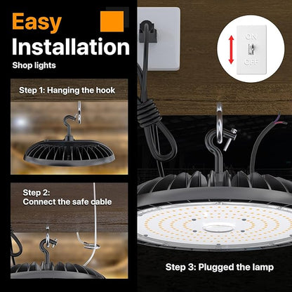 250W LED High Bay Lights - 4 Pack UFO High Bay Lights 37500 LM, 5000K Daylight, 0-10V Dimmable, IP65 Waterproof for Garage, Warehouse, Pole Barn, ETL Listed