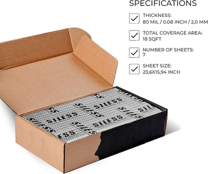 Siless 80 mil (2mm) 18 sqft (1.7 sqm) Car Sound Deadening mat - Butyl Automotive Sound Deadener - Noise Insulation and Vibration Dampening Material (18 sqft)