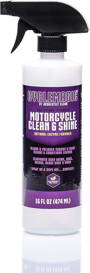 CycleMagic Motorcycle Clean and Shine - Motorcycle Cleaner & Conditioner | Chrome Cleaner, Leather Cleaner, Paint & More | Eliminates Grime, Brake Cleaner, Dirt & Debris | USA Made (16oz Spray Bottle)