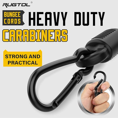 Bungee Cords with Hooks, 48 Inch Adjustable Green Bungee Cords with Carabiner Heavy Duty Outdoor, 8mm Thick Easy to Adjust Bungee Rope UV Resistant for Truck Bed, Bike Rack, Trash Can, Moving, 6 Pack