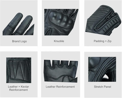 Full Finger Leather Motorcycle Gloves for Men & Women Touch Screen Gloves Premium Street Motorcycle Durable Protective Cruiser Biker Gel Leather Motorbike Gloves
