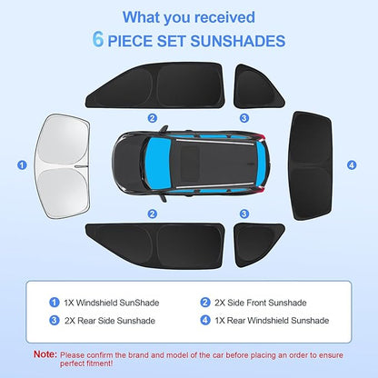 6pcs Car Window Shades for Dodge Challenger 2015-2023 (SXT, RT, GT) Accessories,Windshield Side Rear Full Sunshade,Sun Visor UV Blocking, Privacy Protection and Blackout for Camping Outdoor