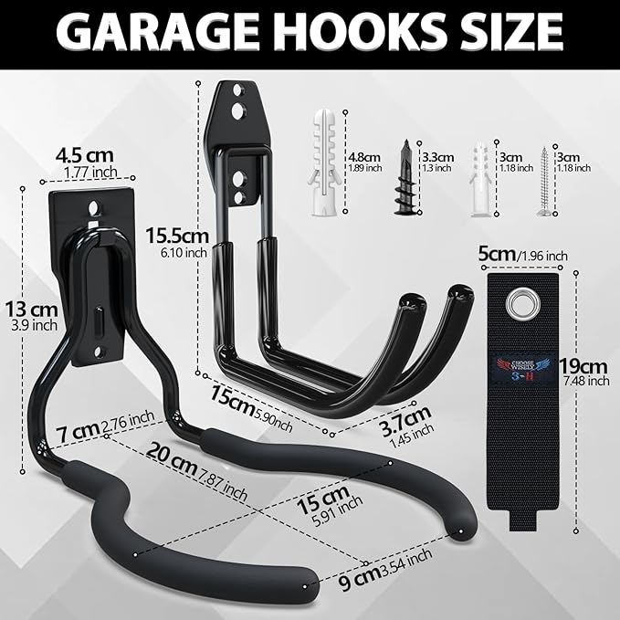 3-H Weed Eater Hanger 4 Pack,1 Garden Hose Holder,1 Extension Strap,Utility Weedeater Rack,Tool Hangers for Organizing and Hanging Weed Wacker,Leaf Blower,String Trimmer in Garden