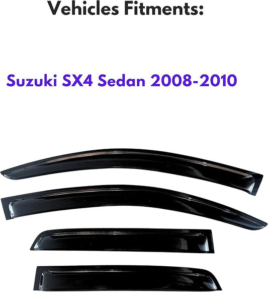KPY Window Visor Compatible with Suzuki SX4 Sedan 2008-2010, Rain Guard Window Vent Deflectors Tape-On Style, 2008 2009 2010 (Sedan Only)