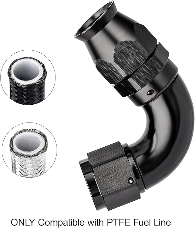 EVIL ENERGY 8AN 120 Degree PTFE One Piece Full Flow End Hose Fitting Aluminum Black