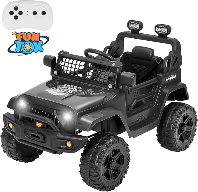 12V Ride On Truck for Kids, Electric Cars for Toddlers w/Remote Control, Soft Start, LED Lights, Horn, Radio, USB/AUX/MP3, Battery Powered Cars for Kids to Drive (Black)