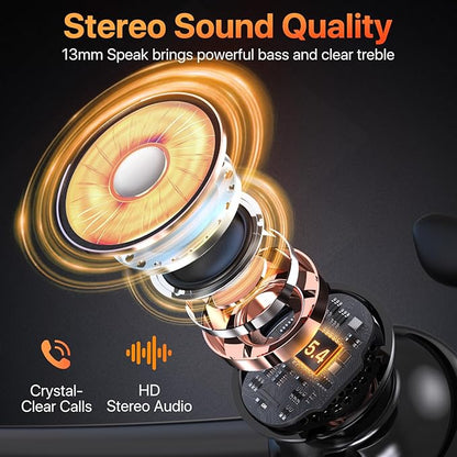 Bluetooth Headset with Microphone,V5.4 Bluetooth Earpiece with Charing Case 150H Standby Time Hands Free Headset with Noise Canceling for Work Business Office Trucker(Black)