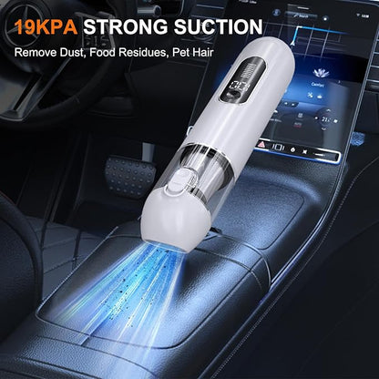 4-in-1 Handheld Cordless Car Vacuum – 19000PA, Brushless Motor, 2-in-1 Blow & Suction, Dual Modes, Type-C, Mini & Portable for Car, Home, Office, Keyboard Cleaning