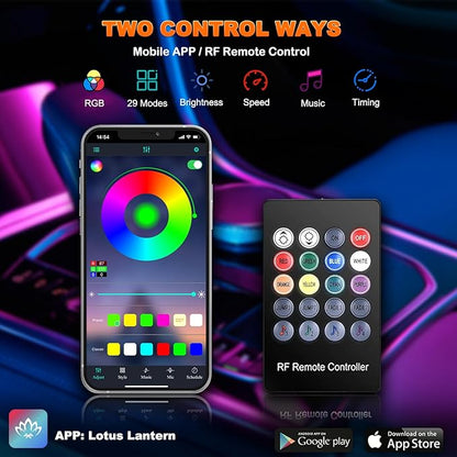 Interior Car LED Strip Lights with Wireless APP and Remote Control, RGB 5 in 1 Ambient Lighting Kits with 236 inches Fiber Optic, 16 Million Colors Car Neon Lights, Sync to Music