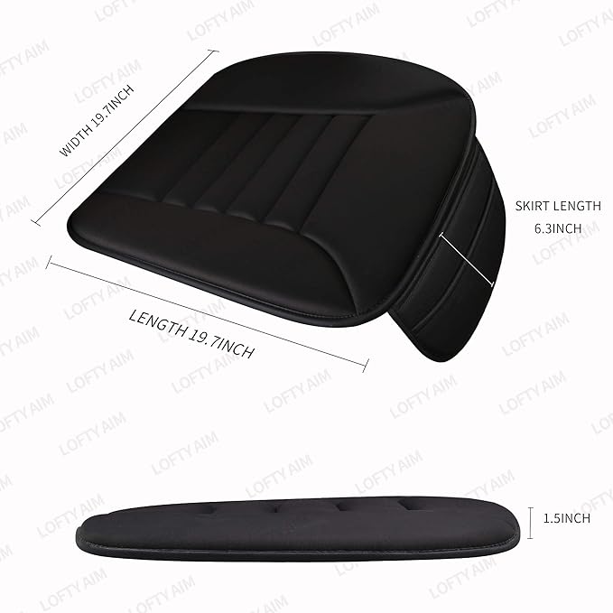 Premium Car Seat Cushion, Driver Cushion with Comfort Memory Foam & Non-Slip Rubber Bottom, Car Seat Pad Works with 95% of Vehicles and Office Chair or Home (Black)