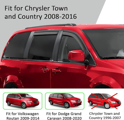 Voron Glass in-Channel Extra Durable Rain Guards for Chrysler Town and Country 2008-2016, Window Deflectors, Vent Window Visors, 4 Pieces - 200909