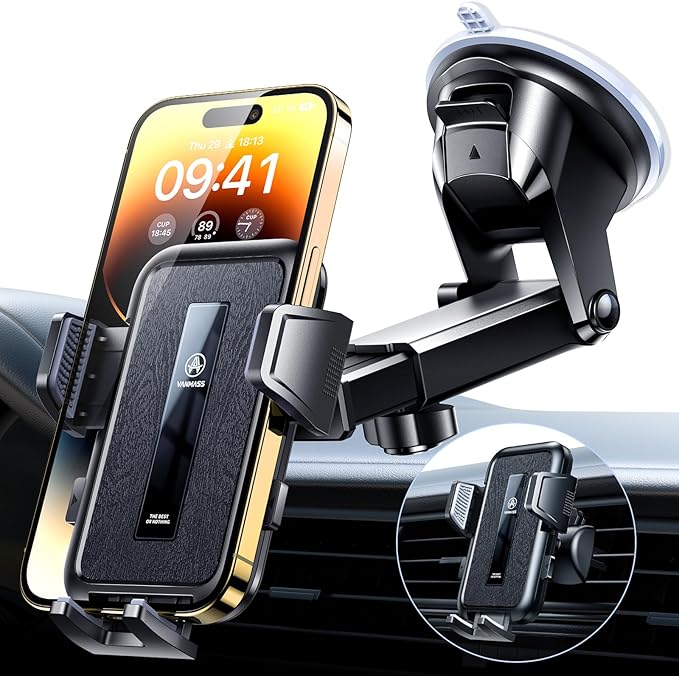 VANMASS 2025 Upgraded Car Phone Holder, [85+LBS Strongest Suction] Patent Safety Cell Phone Mount Windshield Dashboard Vent Truck Accessories Stand Cradle for iPhone 16 Pro Max 15 14 13 Android
