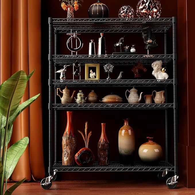 IZEUK Garage Shelving Wide Storage Shelves 5 Tier Metal Shelves Heavy Duty Adjustable Utility Shelf Rack Black 23.6" D x 53.1" W x 73.6" H