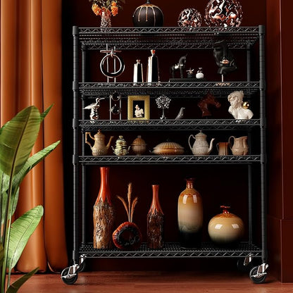 IZEUK Garage Shelving Wide Storage Shelves 5 Tier Metal Shelves Heavy Duty Adjustable Utility Shelf Rack Black 23.6" D x 53.1" W x 73.6" H