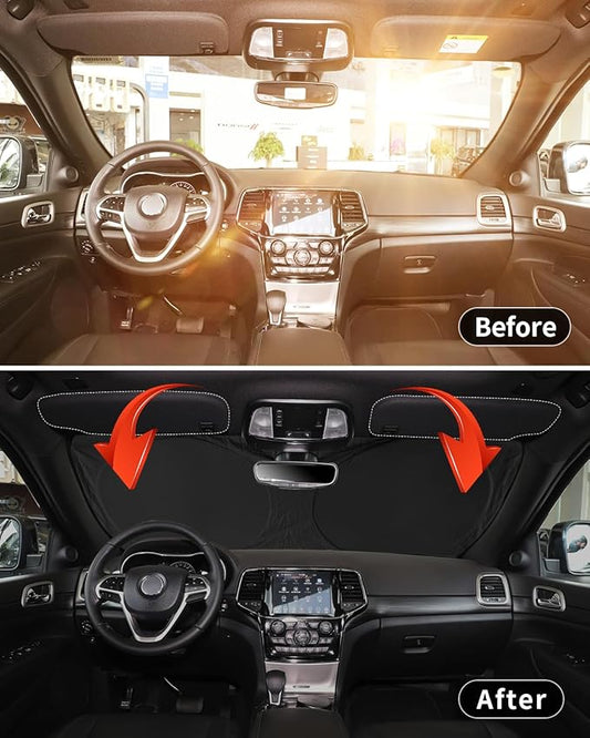 Windshield Sun Shade for Jeep Grand Cherokee SUV 2011-2026 Front Sunshade Car Sun Visor Cover Protector 210T Fold Shade Blocks UV Rays Car Accessories MP Keep Your Cars Interior Cool