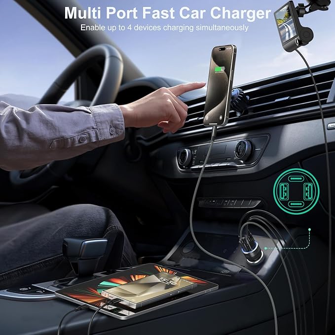 USB C Car Charger 3 Pack, Bangfun 4-Port 65W Dual 12V USB-C & USB A Car Charger Power Adapter QC+PD 3.0 Fast Charging Cigarette Lighter Plug for iPhone 16/15/14/13/11 Pro,Samsung S24,Android(Black)