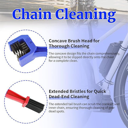 Bike & Motorcycle Chain Cleaner Kit - 6-Piece Eco-Friendly Set with 3 Brushes, Chain Scraper, Scrubber & 10g Pro-Grade Lubricant