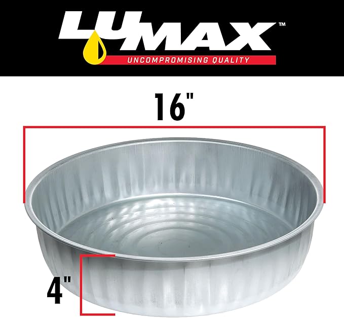 LUMAX LX-1709 Silver 3.5 Gallon (13.5 L) Galvanized Drain Pan, Bright Zinc Corrosion-Resistant Finish, 16 inches in Diameter x 4 inches High, Great for Oil Changes