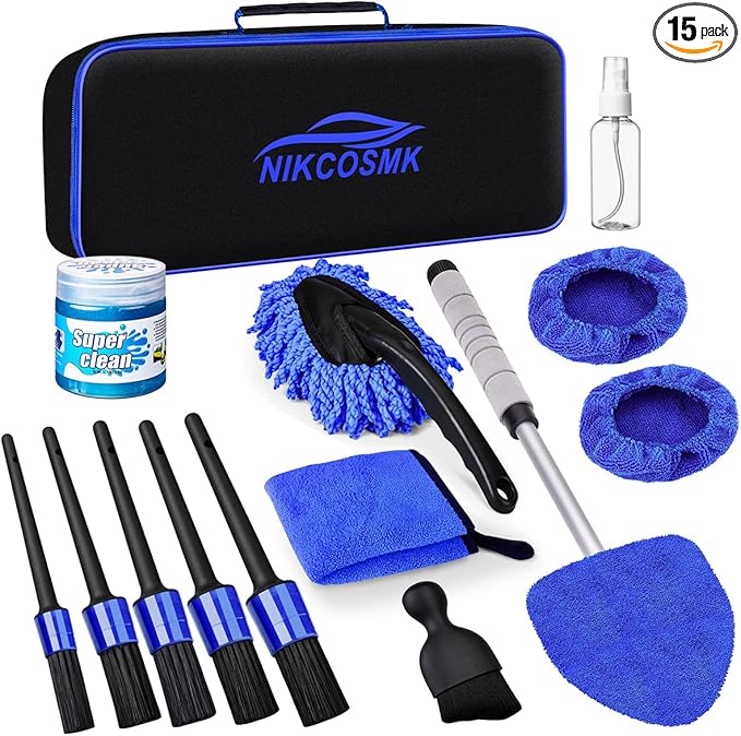 Windshield Cleaner Tool, 15Pcs Car Interior Detailing Kit, Car Cleaning Kit Interior Cleaner, Car Detailing Brushes, Car Cleaning Gel, Car Cleaning Supplies Tools Accessories for Women, Men, Interior