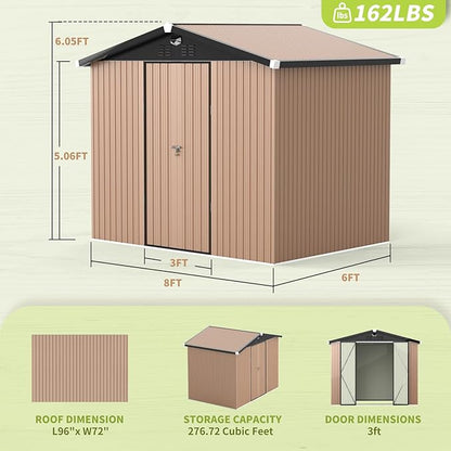 Metal Storage Shed,Outdoor Storage Building 8x6,Large Backyard Shed with Lockable Door,Waterproof Outside Storage Shed