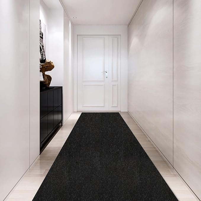 Custom Size Backed Non-Slip Area Rugs Runner, Easy Clean, Waterproof Runner Rugs for Hallway Entryway, Kitchen, Laundry, 2FT x 11FT, Black