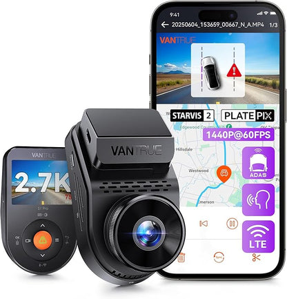 Vantrue S1 Pro 2.7K Front Mini Dash Cam, 2.5K@60FPS, STARVIS 2, ADAS, Voice Control, PlatePix™ Night Vision, WiFi, GPS, 158°Wide Angle, 24/7 Parking Mode, Support 1TB Card Max