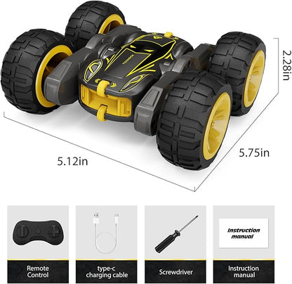 Tecnock Remote Control Car for Kids, 2.4GHz RC Cars with USB-C Easy Charging, 4WD Double Sided 360° Rotates and Flips RC Stunt Car, Toys Gift for Boys and Girls