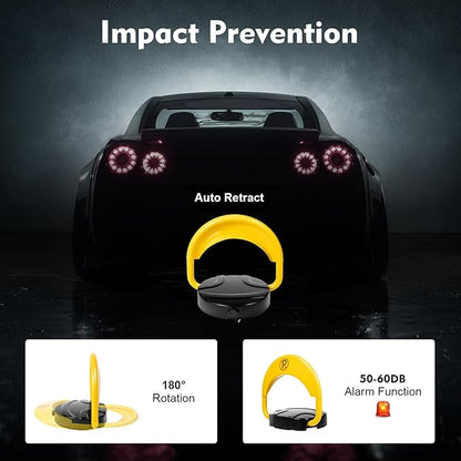 65.6FT Automatic Remote Control Parking Spot Lock, Yellow Parking Barrier Waterproof, Parking Spot Blocker with 180 ° Rotating Rocker Arm, Withstand Up to 4410 lbs(Battery Not Included)