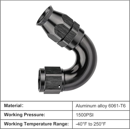 EVIL ENERGY 8AN 150 Degree PTFE One Piece Full Flow End Hose Fitting Aluminum Black