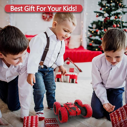 Remote Control Car Double Sided 360°Rotating 4WD RC Cars with Headlights 2.4GHz Electric Race Stunt Toy Car Rechargeable Toy Cars for 6-12 Year Old Boys Girls BirthdayGift (Red)