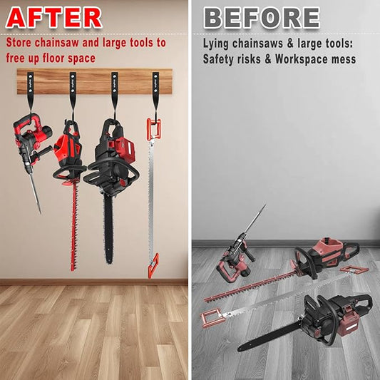 Chainsaw Holder,Chainsaw Holder For Garage Wall Mount, Garage Storage Hooks For Chainsaw,Backpack Blower,Weed Eater&Tools,Rustproof Chainsaw Wall Mount Hanger Organizes Tools,Saves Space (2 Pcs Black)