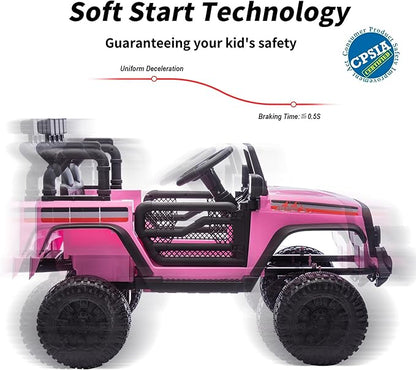 4WD Kids Ride on Car Truck, 12V 7Ah Kids Electric Vehicles Car Ride on Toy for Toddlers with Remote Control - Light Pink