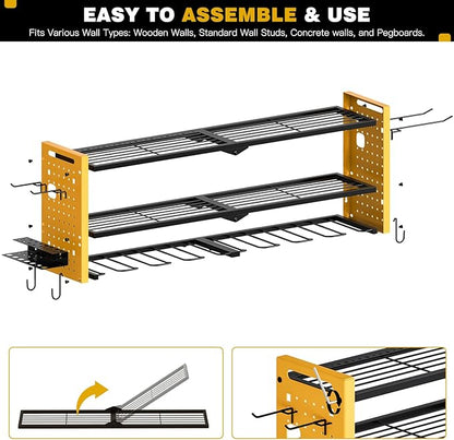 Power Tool Organizer Wall Mount,Cordless Drill Hanger Storage Rack 8 Drill Holder,3 Layers Heavy Duty Power Tool Storage Rack(Yellow)