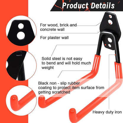 15 pcs Garage Wall Hooks Garage Storage Hook with Anti-Slip Coating,Heavy Duty Wall Mount Hooks for Hanging Bike, Ladder, Power Tools with Extension Cord Holder Organizer