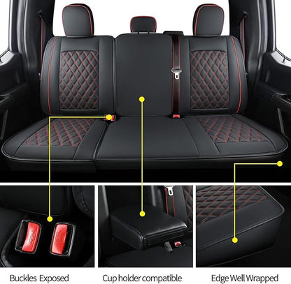 LUCKYMAN CLUB F150 Seat Covers Fit for 2010-2014 F150 SuperCrew with Waterproof Faux Leather(Full Set, Black&Red)