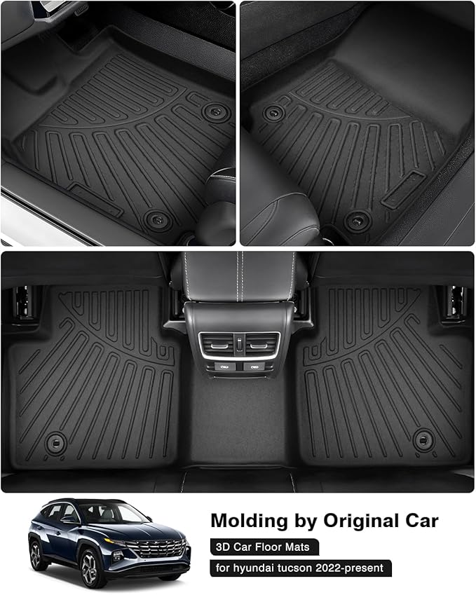 Powerty Floor Mats for 2022-2025 Hyundai Tucson(Non-Hybrid Models) Accessories All Weather Floor Liner 3D TPE 1st & 2nd Row Floor Mat Heavy-Duty Floor Liners(NOT for Hybrid)