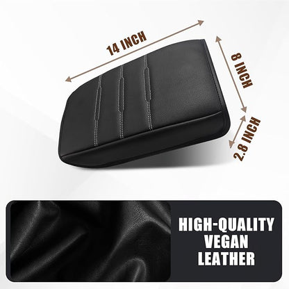 Muslogy Center Console Cover Compatible with 23 24 2025 2026 Honda CR-V Accessories CRV Hybrid LX EX EX-L Sport Touring Armrest Cover Lid Cushion Protector Vegan Leather Extra Soft(Black/White Trim)