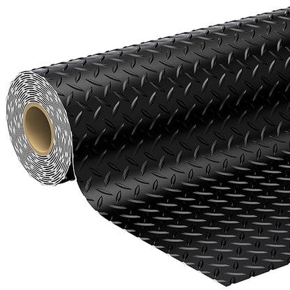 7.8 x 22 FT Garage Floor Mat, 2.8mm Thickness Diamond Plate Vinyl Garage Flooring Roll for Under Car, Large Size 172 SQFT for Large SUVs, MPV, Pickup Truck, RV, Black